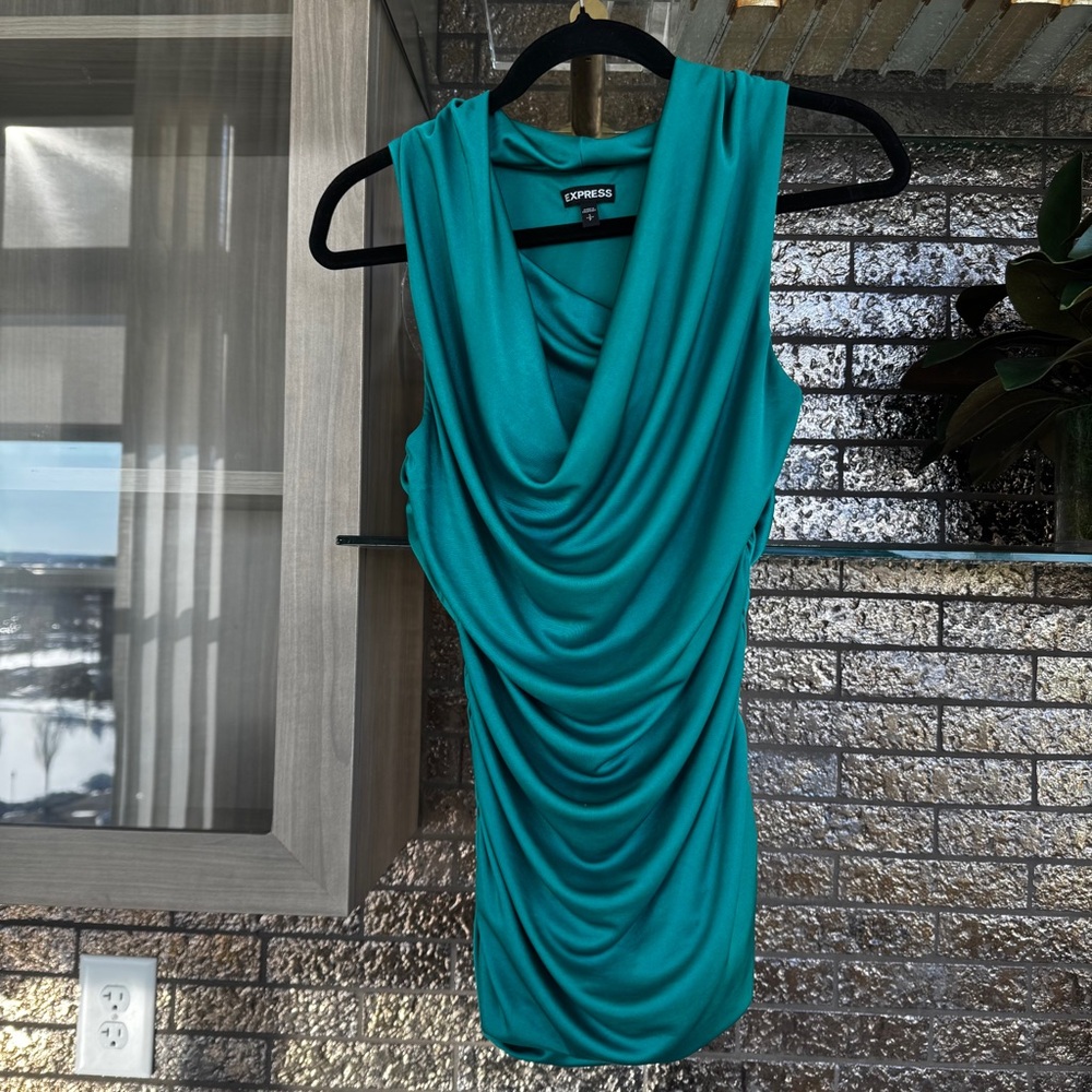Express Turquoise Draped Sleeveless Top
